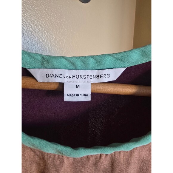 Diane Von Furstenberg color block silk baseball style shirt women's size medium - Picture 2 of 10